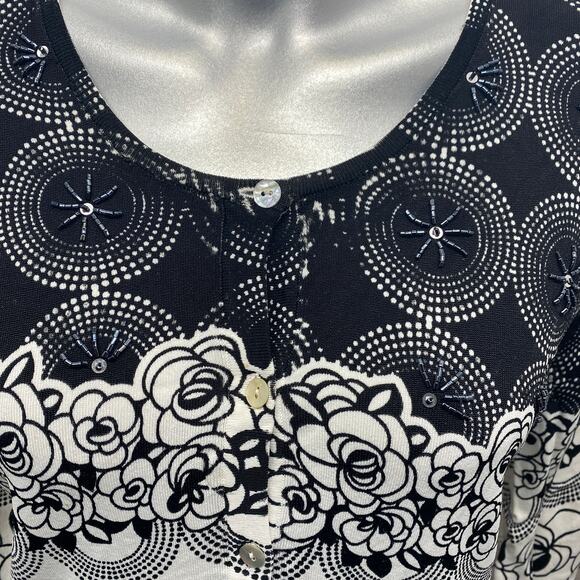 Pierri NY Black & White Beaded Cardigan Size M Button Close Sweater Medium - Picture 6 of 12